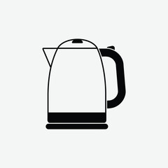 Minimalist Electric Kettle Icon – 2D Vector Black Silhouette Flat Design on White Background