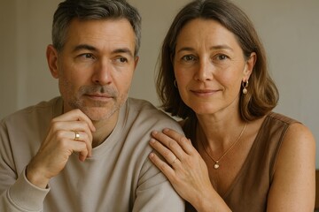 Thoughtful couple sharing moment.