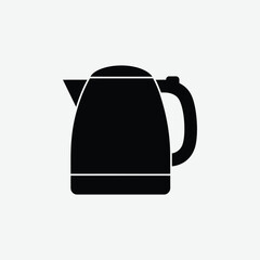 Obraz premium Minimalist Electric Kettle Icon – 2D Vector Black Silhouette Flat Design on White Background