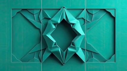 Teal Geometric 3D Wall Panel Design Abstract Origami-Inspired Modern Art