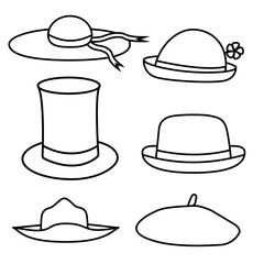 Elegant Black and White Hat Outline Design Vector Line Art