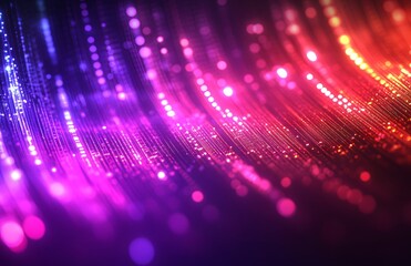 Obraz premium Abstract, colorful light effect with curved lines on a dark background. Vector illustration of a glowing speed trail or path with a neon glow line for a design element and a motion blur effect