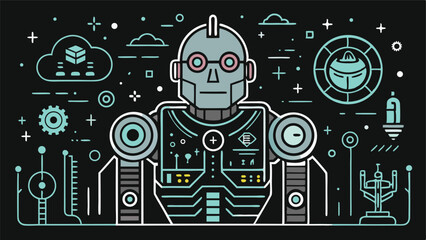 Cybernetic Enhancements Vector Outline Design.