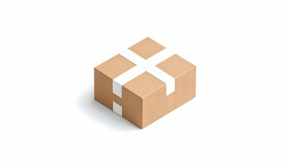 Obraz premium Brown Cardboard Box with White Tape on White Background