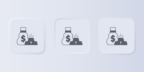 Obraz premium Grey Bag of gold bars icon isolated on grey background. Sack with golden bars. Set icons in square buttons. Vector