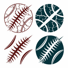 Cracked baseball basketball rugby icons set transparent background