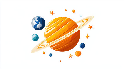 Colorful planets in solar system illustration featuring Earth, Saturn, and other celestial bodies, creating vibrant cosmic scene