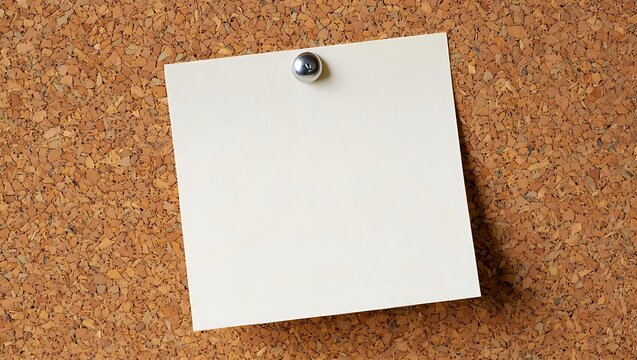 Blank yellow note paper pinned to a cork bulletin board in an office setting