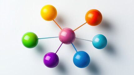 Obraz premium Colorful spheres connected by lines create vibrant and playful design, showcasing creativity and innovation