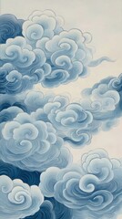 Abstract Illustration of Swirling Clouds in Shades of Blue