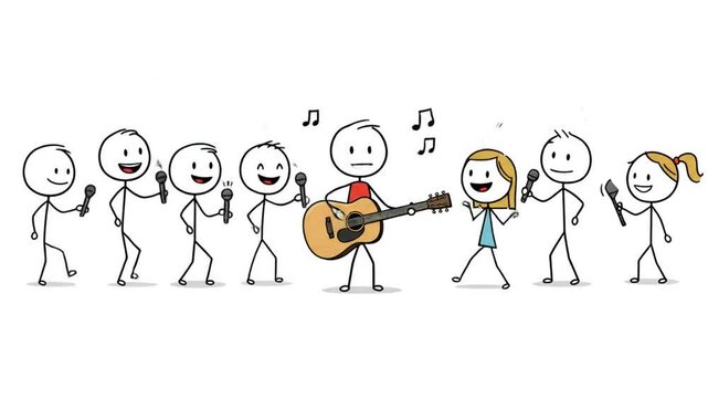 Stick figures performing a musical entertainment