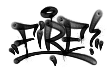 Bold black graffiti tag &ldquo;Fire&rdquo; with expressive handstyle lettering, created using aerosol spray paint. Perfect for urban, street art, youth culture, and edgy design projects.