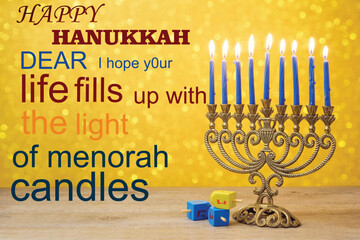 Celebration of Hanukkah with Menorah and Candles