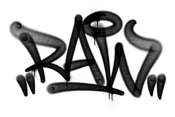 Bold black graffiti tag “Raw” with expressive handstyle lettering, created using aerosol spray paint. Perfect for urban, street art, youth culture, and edgy design projects. © dirtyfellas