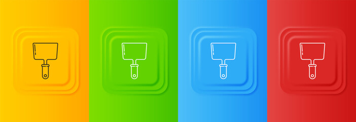 White Putty knife icon isolated on colorful background. Spatula repair tool. Spackling or paint instruments. Set icons in square buttons. Vector