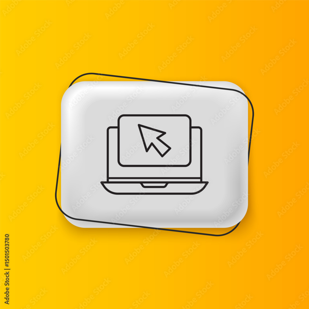 Poster black laptop and cursor icon isolated on yellow background. computer notebook with empty screen sign