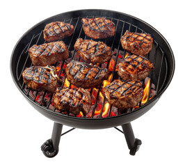 Grilled Steaks Cooking on Barbecue Grill Over Flames on a Transparent PNG Image