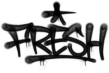 Bold black graffiti tag “Fresh” with expressive handstyle lettering, created using aerosol spray paint. Perfect for urban, street art, youth culture, and edgy design projects.