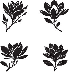 Black and White Stylized Flower Silhouettes