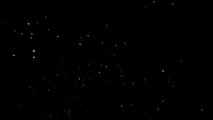 Abstract design of scattered white sparkles on a black background.