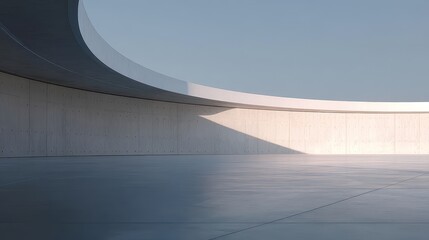 Curved Concrete Wall and Shadow in an Open Space