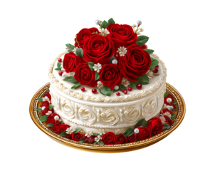 Delicious floral decoration fondant cake isolated on a transparent background