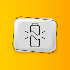 Black Broken battery icon isolated on yellow background. Silver rectangle button. Vector