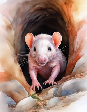 Faltenreicher Mull in R&ouml;hrensystem &ndash; Aquarell Nagetierillustration