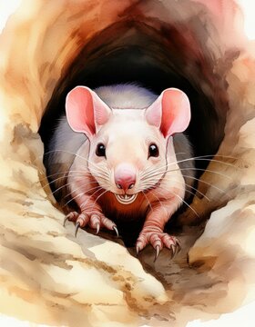 Faltenreicher Mull in R&ouml;hrensystem &ndash; Aquarell Nagetierillustration