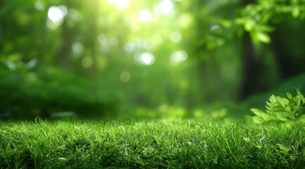 Lush Green Grass in a Sunlit Forest