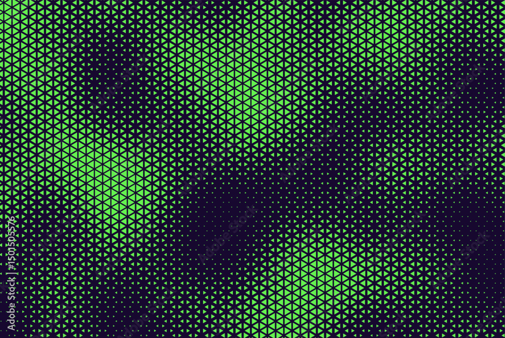 Poster Abstract background with blue and green, triangle dots. Triangle halftone geometric background. Halftone triangular retro 80s pattern. Minimal style retro dynamic wallpaper.