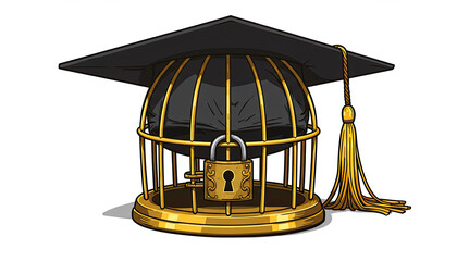 Stylized graduation cap with padlock — symbolic representation of limited academic access and educational boundaries