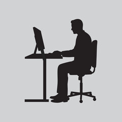Vector image of a male office employee working at a computer
