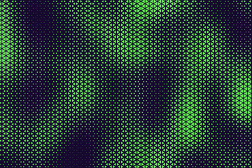 Obraz premium Abstract background with blue and green, triangle dots. Triangle halftone geometric background. Halftone triangular retro 80s pattern. Minimal style retro dynamic wallpaper.