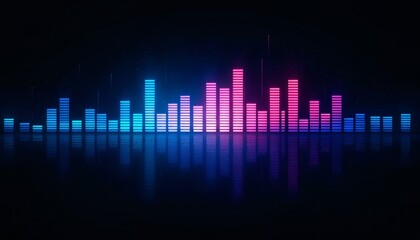 Glowing digital sound equalizer with vibrant bars illuminating a dark background in a modern audio setting