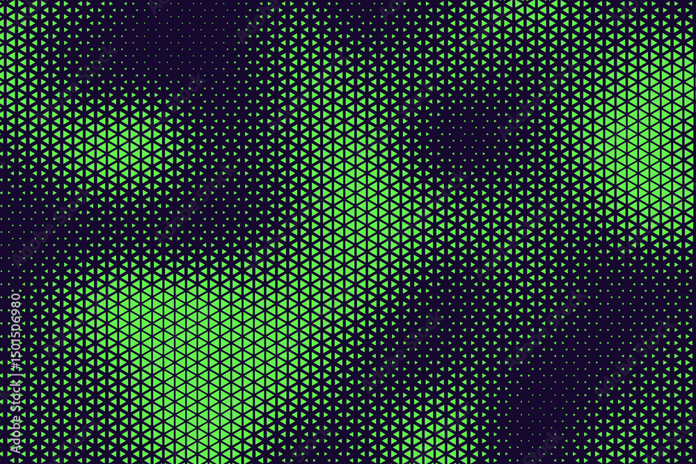 Poster Abstract background with blue and green, triangle dots. Triangle halftone geometric background. Halftone triangular retro 80s pattern. Minimal style retro dynamic wallpaper.