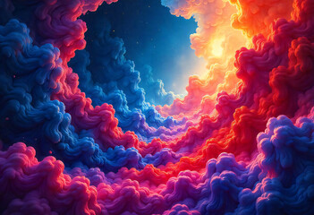 Obraz premium Vibrant dreamscape of colored clouds in a heavenly composition with stellar hints