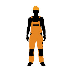 vector silhouette of a construction worker with his work clothes and tools for work