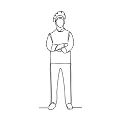 continuous line drawing of chef with apron and chef hat. Sketch drawing editable stroke vector illustration
