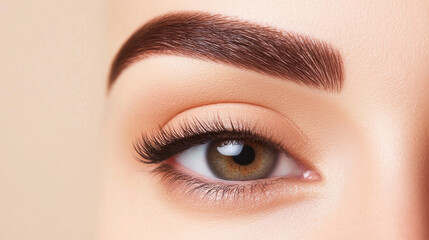 Obraz premium Natural eyebrows styled against minimalist background highlight beauty of eye. soft tones and defined features create elegant and serene expression