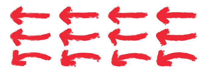 Obraz premium Grunge Arrows set. red Ink brush black and white arrows. Hand drawn grunge crayon brush sketch direction element on chalkboard. Set of black paint brush strokes arrow. Vector illustration