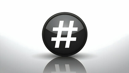 Obraz premium Black Glossy Hashtag Symbol on White Background