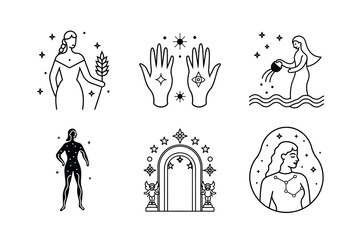 Boho Zodiac Wheel Line Drawing &ndash; Mystic Moon Art