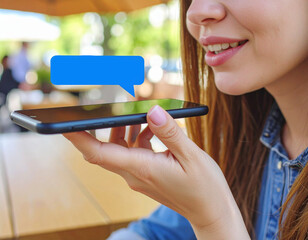 Person engages with an AI assistant on their smartphone at coffee shop