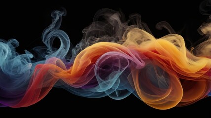 Fototapeta premium Colorful, flowing abstract smoke patterns against a black backdrop.