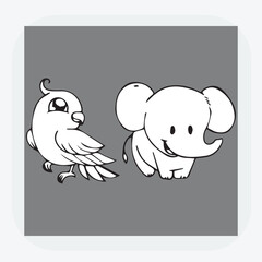 Fusion  entre Anime et Animal. black and white vector