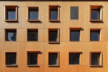 Obraz premium Light wood wall with uniformly spaced windows