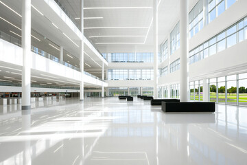 Installation of tile flooring creates a busy atmosphere in a modern, spacious environment