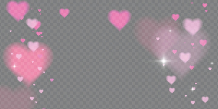 Background Overlay Soft pink hearts with romantic glow on transparent background. Used in Valentine's Day themed visuals, dreamy overlays and emotional design elements.