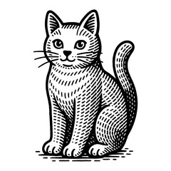 Obraz premium Sitting Cat Black And White Line Art Illustration
